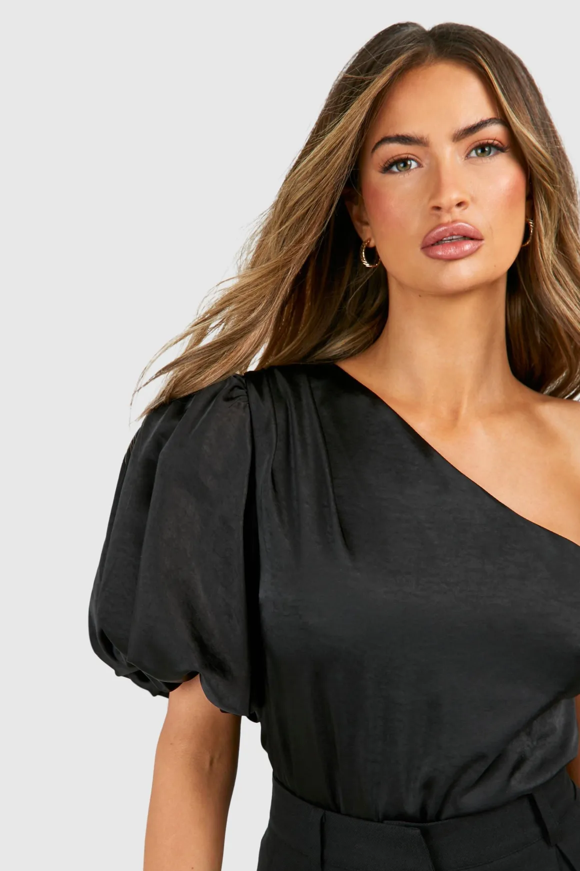 Texturé Bodysuit en Satin à Manches Ballon
