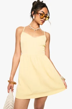 Textured Crinkle Strappy Mini Dress
