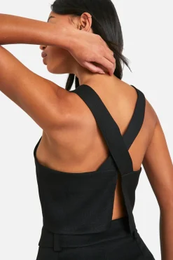 Textured Linen Look Open Back Waistcoat