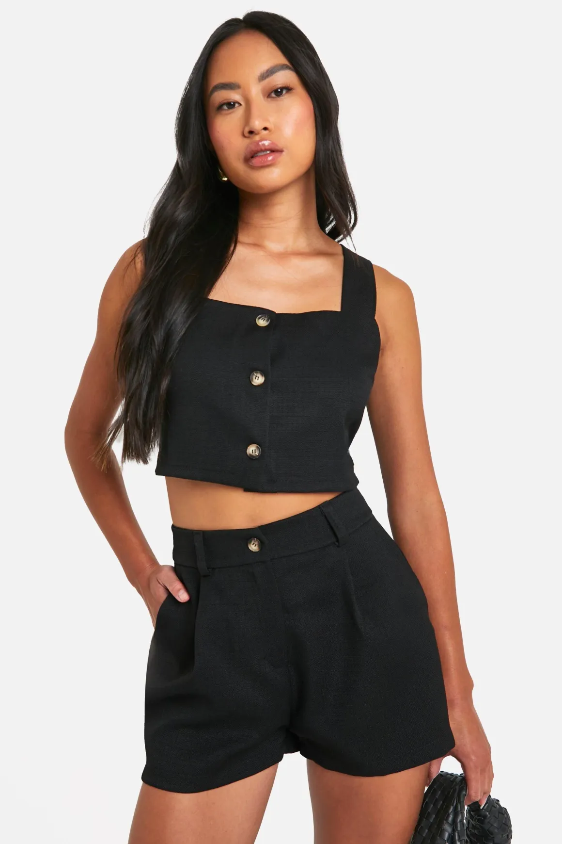 Textured Linen Look Open Back Waistcoat