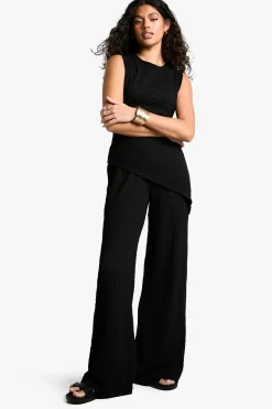 Texturé Ensemble Coordonné Haut Sans Manches à Ourlet Asymétrique et Pantalon