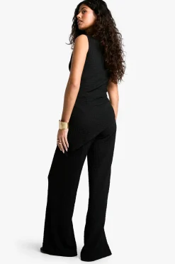 Texturé Ensemble Coordonné Haut Sans Manches à Ourlet Asymétrique et Pantalon
