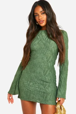 Texturée Robe Mini à Manches Évasées