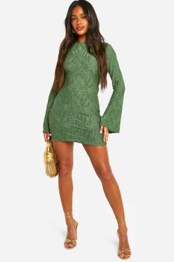 Texturée Robe Mini à Manches Évasées