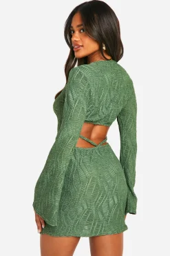 Texturée Robe Mini à Manches Évasées