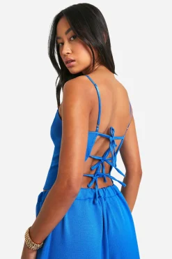 boohoo Texturé, look lin, gilet à bretelles, dos ouvert<Femme Tailleurs|Vestes & Manteaux