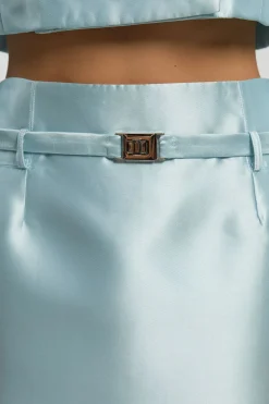 The Founder Satin Twill Belted Tailored Midi Skirt