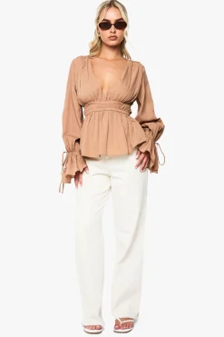 boohoo Tie Cuff Blouse à Peplum<Femme Tops