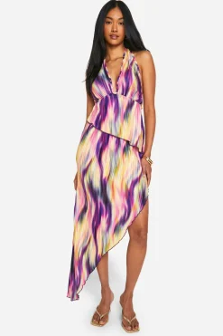 Tie Dye Plissé Jupe Maxi Asymétrique