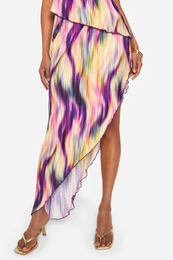 Tie Dye Plissé Jupe Maxi Asymétrique