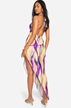 Tie Dye Plissé Jupe Maxi Asymétrique