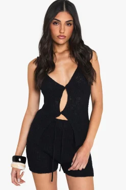boohoo Tie Waist Knitted Crochet Short<Femme Pulls Et Gilets|Toutes Les Mailles