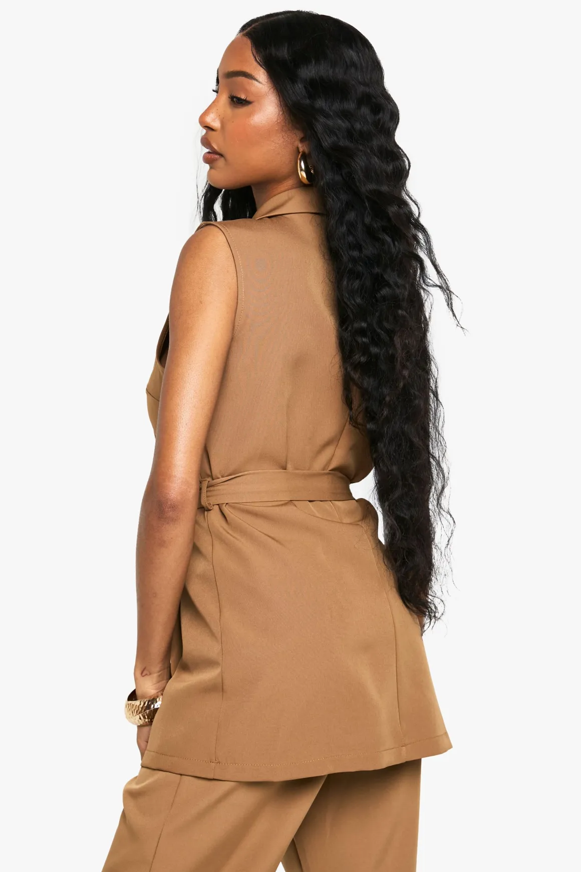 Tie Waist Shoulder Pad Waistcoat