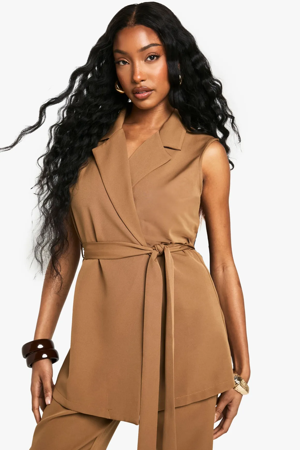 Tie Waist Shoulder Pad Waistcoat