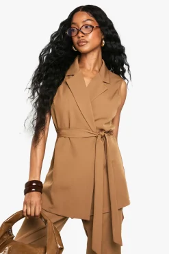 Tie Waist Shoulder Pad Waistcoat