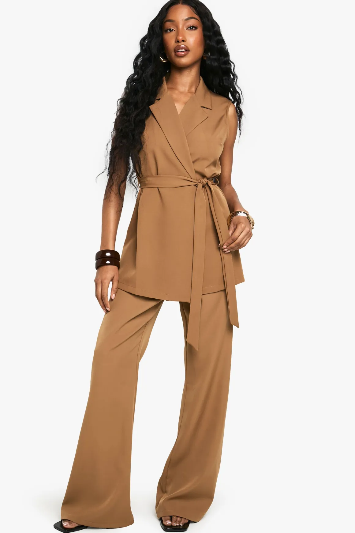 Tie Waist Shoulder Pad Waistcoat
