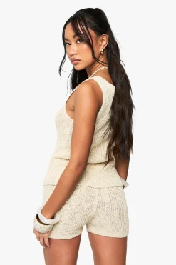 boohoo Tie Waist Tricoté en Crochet Short<Femme Pulls Et Gilets|Toutes Les Mailles