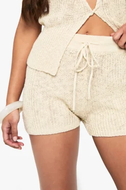boohoo Tie Waist Tricoté en Crochet Short<Femme Pulls Et Gilets|Toutes Les Mailles