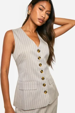 Tonal Pinstripe Longline Waistcoat