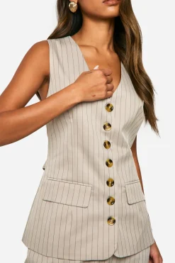 Tonal Pinstripe Longline Waistcoat