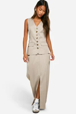 Tonal Pinstripe Longline Waistcoat