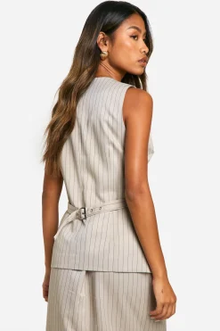 Tonal Pinstripe Longline Waistcoat