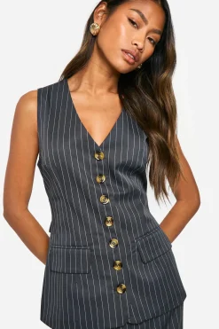 Tonal Pinstripe Longline Waistcoat