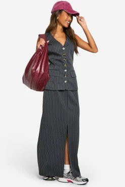 Tonal Pinstripe Longline Waistcoat