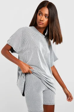 boohoo 2 Tone Rib Oversized T-shirt & Cycling Short Set<Femme Ensembles