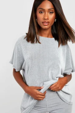 boohoo 2 Tone Rib Oversized T-shirt & Cycling Short Set<Femme Ensembles