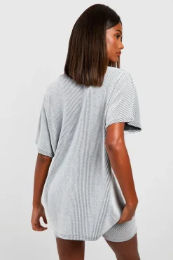 boohoo 2 Tone Rib Oversized T-shirt & Cycling Short Set<Femme Ensembles