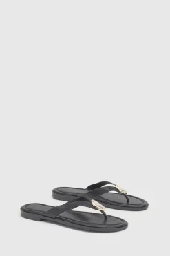 Tongs Coupe Large En Synthétiquecuir Avec Détail Métallique