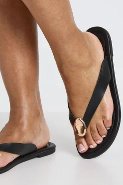 Tongs Coupe Large En Synthétiquecuir Avec Détail Métallique