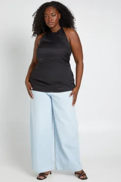Top Ajusté Chiné Grande Taille À Col Licou Avec Fronces Latérales