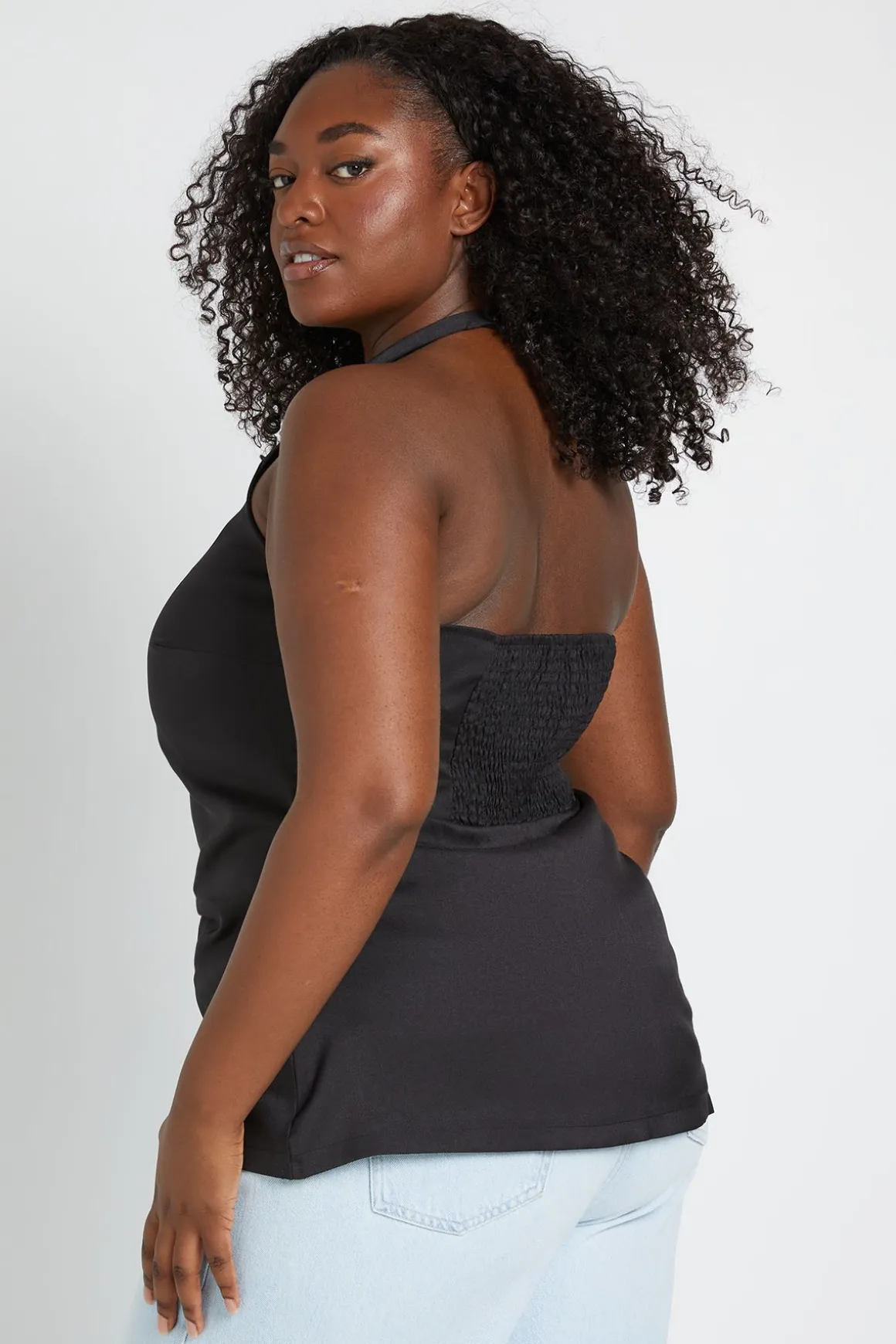 Top Ajusté Chiné Grande Taille À Col Licou Avec Fronces Latérales