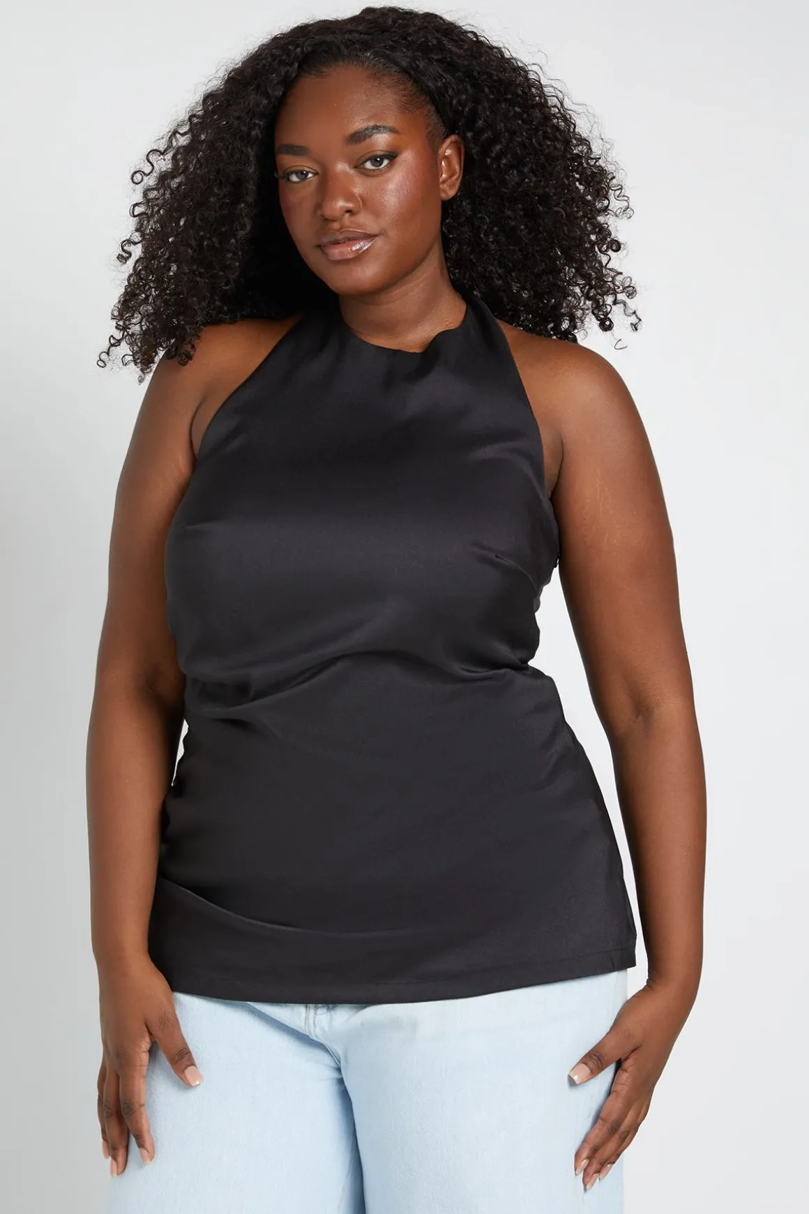 Top Ajusté Chiné Grande Taille À Col Licou Avec Fronces Latérales