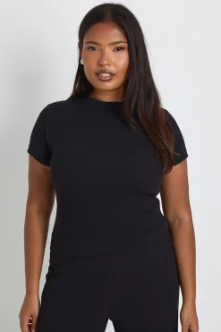 boohoo Top Ajusté Long À Manches Courtes En Maille Côtelée Basique Plus<Femme Basiques|Tops