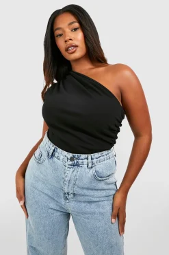 Top asymétrique drapé à une épaule pour grande taille