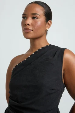 Top Asymétrique À Détails Cloutés En Jersey Pêche Grande Taille