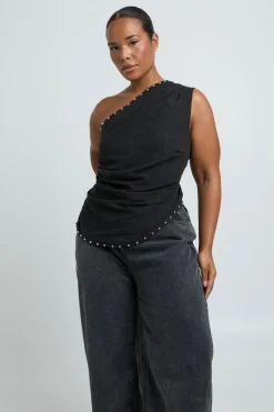 Top Asymétrique À Détails Cloutés En Jersey Pêche Grande Taille