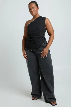 Top Asymétrique À Détails Cloutés En Jersey Pêche Grande Taille