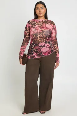 boohoo Top Asymétrique Grande Taille En Mesh Et Floral<Femme Imprimé Léopard|Tops
