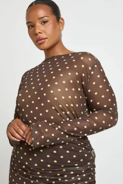 Top Asymétrique Grande Taille En Mesh À Pois