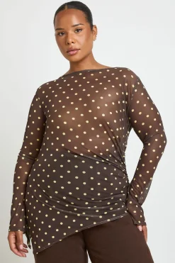 Top Asymétrique Grande Taille En Mesh À Pois
