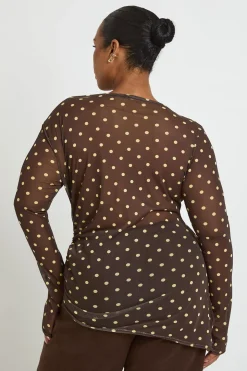 Top Asymétrique Grande Taille En Mesh À Pois