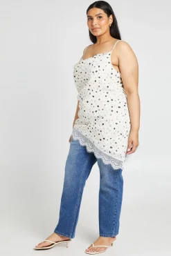 Top Asymétrique Grande Taille À Pois Et Dentelle