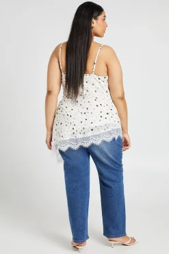 Top Asymétrique Grande Taille À Pois Et Dentelle