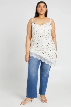 Top Asymétrique Grande Taille À Pois Et Dentelle