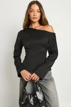 boohoo Top asymétrique à épaules froncées et à coupe longue<Femme Tops D’Automne|Tops