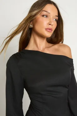 boohoo Top asymétrique à épaules froncées et à coupe longue<Femme Tops D’Automne|Tops